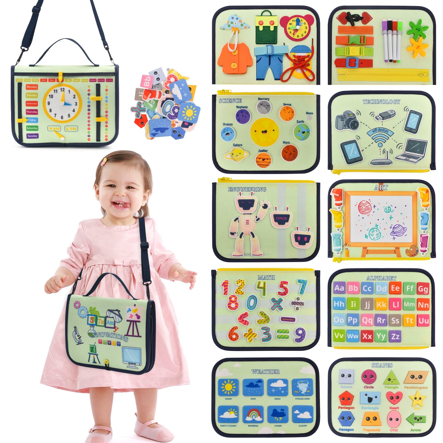 Montessori STEAM Busy Board for Toddlers | Educational Activity Center for Kids 1-3 | Sensory Learning Toy for Fine Motor Skills, STEM Play & Early Development.